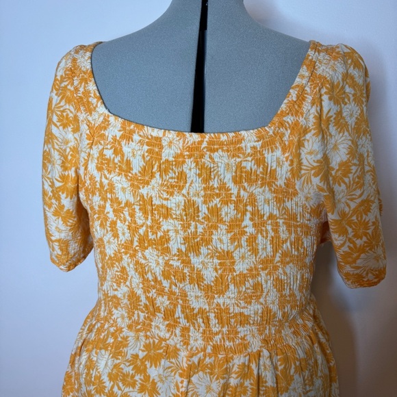Smocked Yellow Milkmaid Floral Dress - Picture 4 of 5